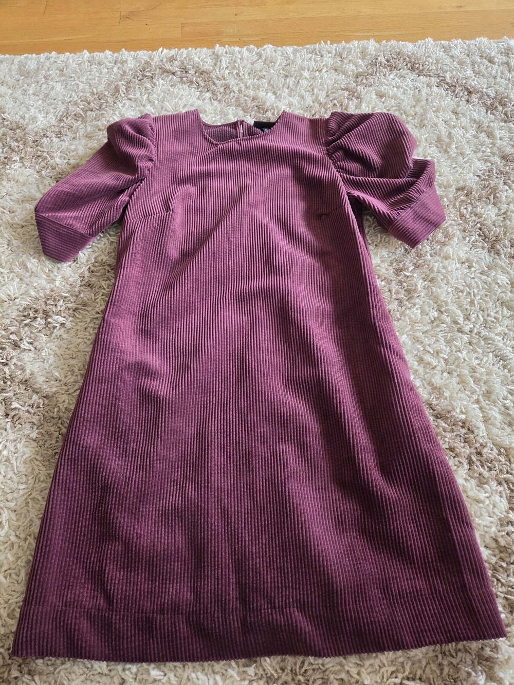 Who What Wear Plum Ribbed Puff-Sleeve Midi Dress